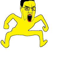 angry animated arm asian bloodshot_eyes crying full_body glasses hair hand leg monkey_dance open_mouth soyjak variant:chudjak yellow_skin // 570x537 // 56.2KB