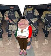 alcohol arm armor camouflage cartel clothes countrywar execution fat flag:mexico full_body gun imminent_death irl irl_background jalisco_new_generation_cartel latino leg marpat meta:op_took_a_selfie_of_xerself mexico mutt nikocado_avocado rifle sandals satoko_houjou(namefag) speech_bubble_empty ugly variant:meximutt // 1140x1250 // 1.7MB