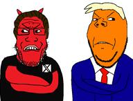 2soyjaks angry antichrist are_you_soying_what_im_soying arm beard black_shirt blue_shirt brown_skin closed_mouth clothes demon devil_horns donald_trump elon_musk full_body glasses hair horn looking_to_the_left looking_to_the_right meta:tagme orange_skin red_skin satan satanism variant:gapejak variant:markiplier_soyjak xitter yellow_hair // 1493x1138 // 68.3KB
