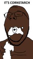 black_skin cornstarch dark_skin eating glasses hand holding_object its_over merge stubble subvariant:wholesome_soyjak text variant:gapejak variant:nojak // 600x1053 // 41.4KB