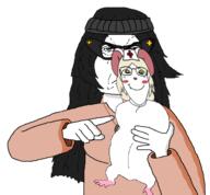 angry animal arm beanie blond blush closed_mouth clothed clothes ear female frown glasses hair hand hat holding_object leg medical mouse necklace nurse nurse_hat nurse_uniform pointing punisher_face red_cross soyjak subvariant:gapejak_female terrible_mouse variant:gapejak variant:soytan white_fur yellow_sclera // 646x598 // 58.4KB