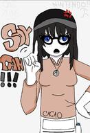 avengers beanie blue_eyes brown_shirt cute cute_girl degoon glasses hair nentendo_switch soy soylent soylent_(cacao) variant:soytan white_skin wholesome woman // 1179x1722 // 325.6KB