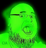 artist:fuck_all_liberals central_intelligence_agency fal glasses glowie glowing glownigger green open_mouth soyjak stubble text variant:fatjak // 566x581 // 400.5KB