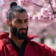 ai_but_not_completely_ai_doe asian beard ear hair hair_bun japan kimono meta:ai_generated meta:not_oc nas:gigachad sakura_tree tree // 680x680 // 84.9KB
