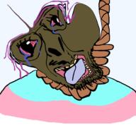 bloodshot_eyes brown_troonjak crying open_mouth rope soyjak suicide tongue transparent_background trend:slopjak variant:bernd // 768x719 // 161.6KB