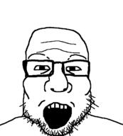 fat glasses open_mouth soyjak stubble variant:markiplier_soyjak // 606x672 // 26.7KB