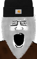 alternate ash beanie beard carhatt eyes glasses grey_hair hair hairy homeless open_mouth patches scratches series:fusionjaks soyjak subvariant:unabomber teeth variant:feraljak variant:markiplier_soyjak // 1250x2000 // 864.3KB
