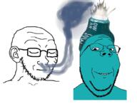blue_skin capacitor closed_eyes closed_mouth ear electrical_engineering glasses smile smoke sniffing soyjak stubble subvariant:wholesome_soyjak variant:gapejak variant:soyak // 1064x824 // 316.2KB