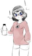 avengers beanie blue_eyes blush clothes dress eyelashes female food full_body glasses hair hat long_hair necklace nintendo nintendo_switch no_nose open_mouth shoe soy soyjak soylent soylent_(cacao) variant:soytan video_game wave // 488x844 // 194.8KB