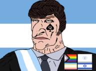 argentina black_jacket blue_eyes brown_hair clothes faggot flag:argentina hook_nose jacket javier_milei judaism kike looking_up milei mossad necktie pedophile queen_of_spades spanish_text stubble subvariant:perceptive_chud subvariant:soyak_front variant:chudjak variant:soyak white_skin // 901x662 // 63.8KB