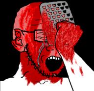 arm blood cheese_grater closed_eyes crying ear glasses hand holding_object open_mouth skinned_face soyjak stubble variant:soyak // 782x758 // 66.5KB