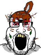 blood face_paint fat hair hairy injury leaf red_eyes squirreljak stubble subvariant:feralsquirrel sweating variant:feraljak variant:markiplier_soyjak white_background white_skin yellow_teeth // 600x800 // 32.9KB