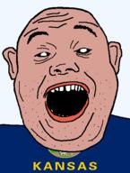 amerimutt black_sclera clothes ear flag flag:kansas hair kansas open_mouth red_shirt soyjak state stubble teeth text transparent_background united_states variant:alicia // 418x555 // 26.1KB