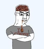 brain clothes coffee coffee_beans crossed_arms drool ear glasses obsessed obsession tshirt variant:chudjak // 1200x1354 // 226.4KB