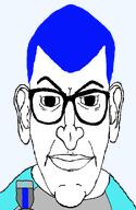 soy2 award badge big_ears big_eyes black_eyes blue_hair blue_shirt chin clothes dead_eyes distorted ear eyebags glasses jewish_nose lips long_chin long_nose nick_kiggers soy2 soyteen subvariant:branalyzer tuey variant:brandon // 700x1075 // 71.8KB