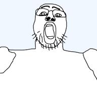 antialiased eyebrows glasses iris open_mouth series:cobson_killerz stubble transparent_background variant:a24_slowburn_soyjak // 352x343 // 25.6KB