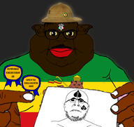 animal badge bbc benito_mussolini black_skin china christianity closed_mouth clothes cross crown ear eastern_orthodox eritrea ethiopia ethiopian ethiopian_empire eyes fat flag:ethiopia flag:ethiopian_empire glasses hair hand holding_object horny italy korea lion mustache mutt nigger north paper pith_helmet pointing queen_of_spades red_lips reward shitskin slut_for_bbc somalia soyjak stubble subvariant:branigger tattoo tshirt variant:benitojak variant:brandon variant:meximutt white_background yellow_sclera // 1920x1813 // 378.6KB
