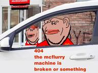 404 4soyjaks amerimutt car closed_eyes closed_mouth clothes drive-thru ear glasses irl_background lip_biting lips looking_at_you mcdonalds mutt ominous open_mouth or_something red_hat red_shirt shadow soyjak subvariant:hornyson subvariant:impish_amerimutt text thick_eyebrows variant:cobson variant:el_perro_rabioso variant:impish_soyak_ears white_shirt window // 1156x864 // 732.0KB