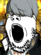 anime glasses grey_hair megami_tensei open_mouth persona persona_4 soyjak stubble variant:gapejak video_game // 600x800 // 366.6KB