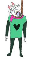 arm bloodshot_eyes clothes crying dead deltarune ear full_body furfag furry glasses green_shirt hanging meta:tagme open_mouth suicide troonslop variant:bernd // 1300x2540 // 196.2KB