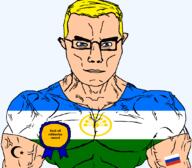 arm award bashkortostan blue_eyes buff closed_mouth clothes flag flag:bashkortostan flag:russia glasses hair islam oil oil_refinery russia soyjak star_(symbol) star_and_crescent subvariant:chudjak_front subvariant:muscular_chud text transparent transparent_background tshirt variant:chudjak vein yellow_hair // 1059x929 // 72.0KB