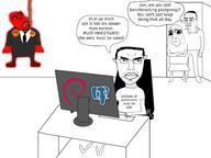 4soyjaks GNULinux arm badge bloodshot_eyes chair china chinese_communist_party chud closed_mouth clothes communism computer debian distorted door ear english_text eyebrows father full_body g_(4chan) glasses glowing glownigger hacker hair hand hanging keyboard leg logo monitor mother parents postgresql red_skin room round_glasses shoe skirt soyjak speech_bubble stubble subvariant:hornyson subvariant:scholar suicide suit table technology text tshirt typing variant:chudjak variant:cobson variant:gapejak // 2850x2144 // 879.9KB