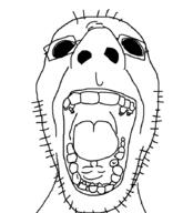glasses hair open_mouth soyjak stubble teeth variant:screamjak wrinkles // 808x893 // 27.4KB