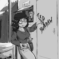 artist:sleep_chvd clothes cute female glasses grafitti hair holding_object spray_paint tongue ttd variant:soytan ywnbaw // 1488x1488 // 674.4KB