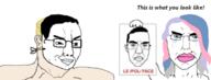 3soyjaks blue_hair chad glasses lipstick mask pol_(4chan) soyjak tranny variant:chudjak white_skin yellow_hair // 650x246 // 73.7KB