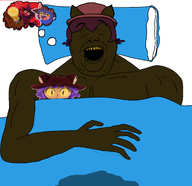 blanket buff cat_ear closed_eyes clothes dream hat holding_object jimbo_(namefag) meta:namefags nigger niko_(oneshot) one_tooth open_mouth pancake pillow plush sleeping trend:slopjak variant:alicia wet_dream yellow_eyes yellow_teeth // 2048x1986 // 802.1KB