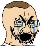 bloodshot_eyes crying hair open_mouth saberspark soyjak stubble thick_eyebrows variant:cryboy_soyjak // 1080x1012 // 316.7KB