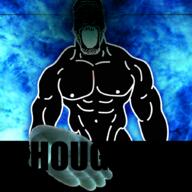arm black_eyes black_skin blue buff fire glasses glowing hand inverted nipple open_mouth soyjak stubble text thougher variant:markiplier_soyjak // 900x900 // 708.0KB