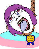 ack award bloodshot_eyes crying dead eyelashes glasses hair looking_up noose pink_hair real_woman_award rope subvariant:56_percent subvariant:bridget suicide text tranny troon variant:bernd variant:gapejak white_background yellow_teeth // 1200x1500 // 124.8KB