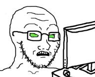 computer frown glasses green_eyes monitor mouse open_mouth stubble teeth variant:soyak // 927x755 // 59.0KB