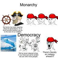 bloodshot_eyes brainlet clothes crying democracy durag glasses hat monarchy nordic_chad open_mouth pirate soyjak stretched_mouth stubble text variant:soyak wojak // 640x640 // 81.3KB
