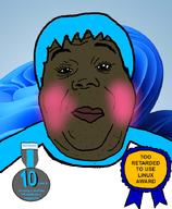 award badge big_lips black_skin blue_hair blush eyebrows eyelashes fat forehead_lines hair linux lips looking_at_you meta:not_oc nose obese subvariant:hunky_twink_sex_machine variant:alicia windows windows_10 windows_11 // 592x720 // 259.6KB