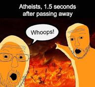 2soyjaks arm atheism christianity fire glasses hand hell looking_at_you open_mouth pointing skeleton soyjak stubble variant:two_pointing_soyjaks // 986x900 // 94.2KB
