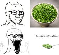 arm concerned excited food frown glasses hand hands_up meta meta_meme open_mouth pea plate soyjak spoon stubble subvariant:wewjak text variant:soyak // 582x550 // 347.1KB