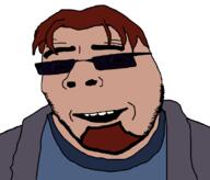 brown_hair clothes glasses goatee hair open_mouth postal postal_dude smug soyjak squished stubble sunglasses variant:cobson video_game white_skin // 798x683 // 42.8KB