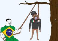 ascence_(user) blood bloodshot_eyes brown_skin dying flag:brazil flag:italy flag:quebec_pride glasses grey_shirt hanging meta:countrywars meta:namefags muscular_male open_mouth rope stubble subvariant:chudplier variant:chudjak variant:markiplier_soyjak // 2100x1500 // 201.1KB