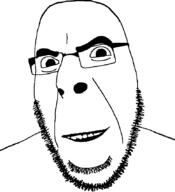 bald creepy glasses hair large_pupils open_mouth smile soyjak stubble teeth template uncanny variant:cobson weird // 775x849 // 47.4KB