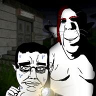 Ariral alien animal cat creepy dark ear flashlight glasses hair hand_on_shoulder horny night ominous satellite scared smile subvariant:hornyson sweating variant:chudjak variant:cobson videogame voices_of_the_void whiskers // 1500x1500 // 1.2MB