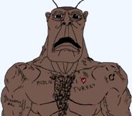 antenna arm big_eyes big_nose buff bug cockroach detailed ear exoskeleton faucet head heart lips muscles muscular_male mustache neck nose roman_numeral subvariant:muscular_chud terra_formar tiny_ears torso turk turkiye turkroach variant:chudjak vein // 1059x929 // 50.6KB