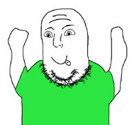 arms_up green_shirt no_glasses shirts stubble subvariant:flubbert t_shirt tongue_out variant:norwegian white_background // 700x662 // 11.5KB