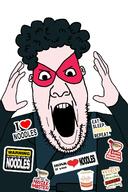 afro angry arm clothes colonel_noodle ear food hair hand heart mask noodles open_mouth parappa_the_rapper parappa_the_rapper_2 sign soyjak sticker stubble text variant:ppp video_game white_skin // 1000x1497 // 988.5KB