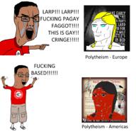 angry brown_skin crying excited native_american nordic open_mouth pagan pol_(4chan) red_skin religion soyjak text variant:chudjak white_skin wolf // 1876x1804 // 1.2MB