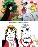 anime monkey_d_luffy no_more_brother_wars one_piece sakazuki_(akainu) smile soyjak thumbnail variant:cobson variant:feraljak wholesome // 1593x1979 // 957.7KB