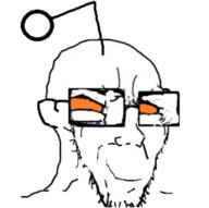 antenna closed_mouth ear glasses no_eyebrows open_mouth orange_eyes reddit smile smug soyjak stretched_mouth stubble variant:soyak zoomed // 600x598 // 110.1KB