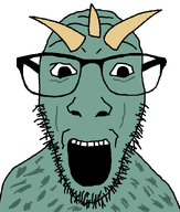 dinosaur extinct glasses horn open_mouth series:animaljaks stubble triceratops variant:dylanjak white_eyes // 552x650 // 20.1KB