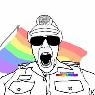 clothes emblem flag glasses hat lgbt open_mouth soyjak sunglasses tranny variant:patriotjak // 1023x1023 // 96.6KB